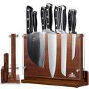 ENOKING Magnetic Knife Block with Acrylic Shield 12 x 9 Inches, Double Side Kitchen Knife Holder without Knives- Acacia Wood Universal Knife Storage Organizer with Powerful Magnet for Kitchen Counter