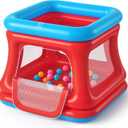 QPAU 3-in-1 Inflatable Bounce House for Toddlers 1-3, Ball Pit & Trampoline, Inflatable Bouncy House with Safety Net, Indoor & Outdoor Bubble Bouncer (Blue & Red)