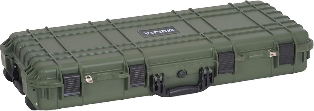 MEIJIA Portable Rolling Waterproof All Weather Hard Rifle Case,Gun case with Wheels,Customizable Fit Foam Included,Fit for Rifle,Guns,Shotguns, Airsoft Gun (38.34"x17.87"x6.22", Green)
