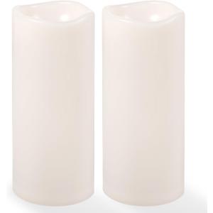 NURADA Large Outdoor Solar Candles Waterproof - 10" x 4" Rechargeable Solar Powered Flameless LED Pillar Flickering Candle for Patio Porch Lanterns Decor - Ivory White Set of 2