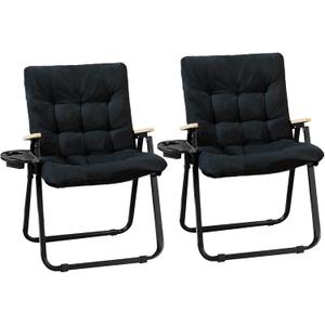 KINGBO 2 Pack Folding Camping Chairs - Portable Camp Chairs with Cushion and Cup Holder, Folding Lawn Chairs for Adults, Heavy Duty Folding Chairs for Outside Camping Hiking Fishing Beach, Black (2 Packs)