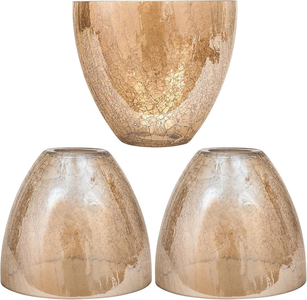 3 Pack Clear Amber Crackle Bell Shade Glass Lamp Shade Replacement, 5.9"W x 5"H, 1-5/8 Inch Fitter, Farmhouse Crackle Effect Glass Cover for Chandelier Pendant Light Wall Sconce Lighting Fixture