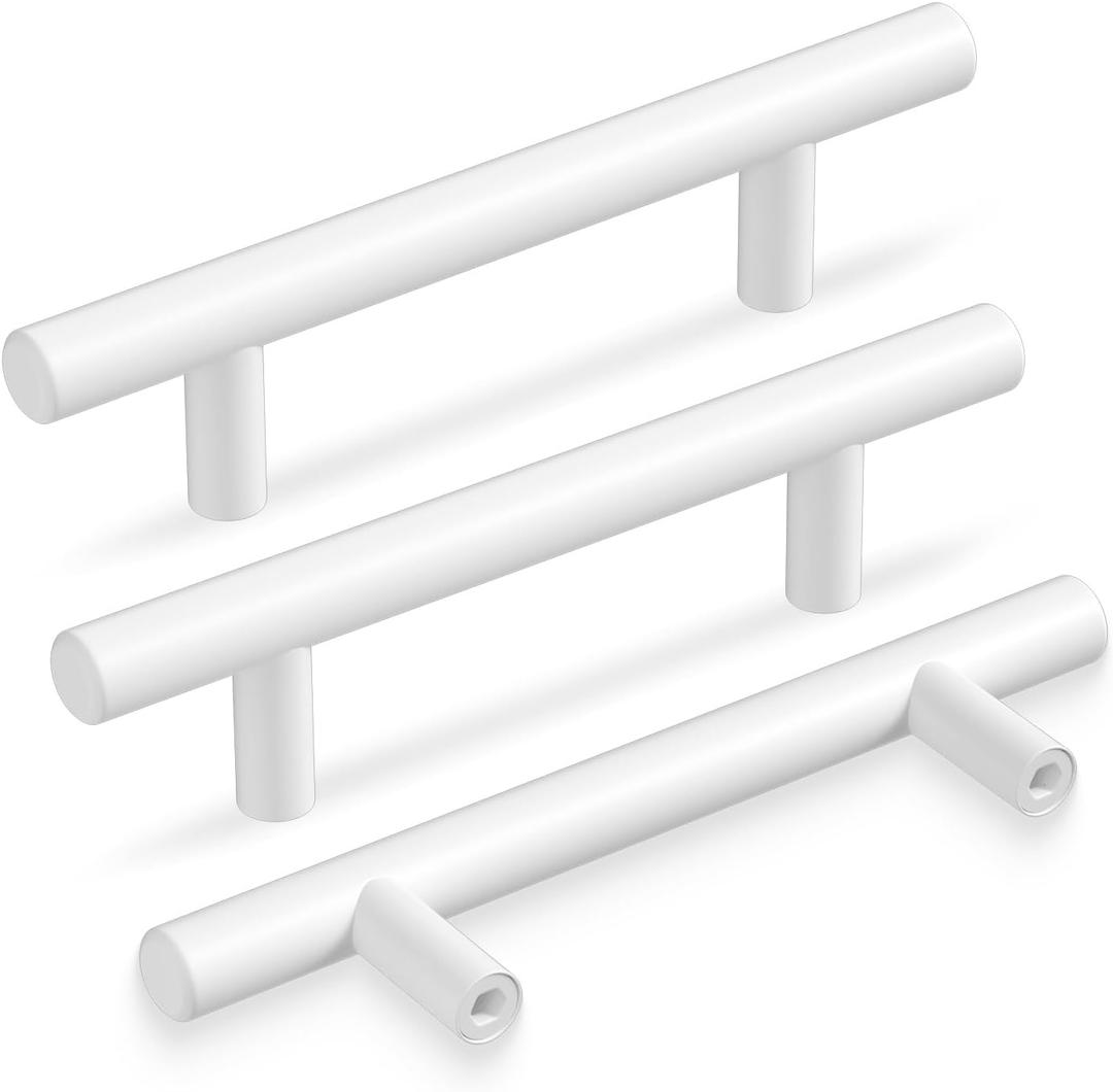 Goldenwarm 10 Pack White Cabinet Pulls - 3 Inch Handles for Kitchen, Bathroom, Cupboard - Modern Stainless Steel Drawer Pulls for Dresser (Hole Centers: 3in)