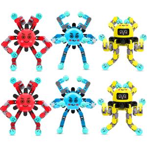 Transformable Fidget Spinner Toys for Kids and Adults,6 PCS Finger Sensory Toy for Boys Girls Autism ADHD Relief,Gifts for Chrismas Birthdays Party Favors for Teens Travel Stocking Stuffers (6 Pcs (2 Yellow+2 Blue+2 Red))