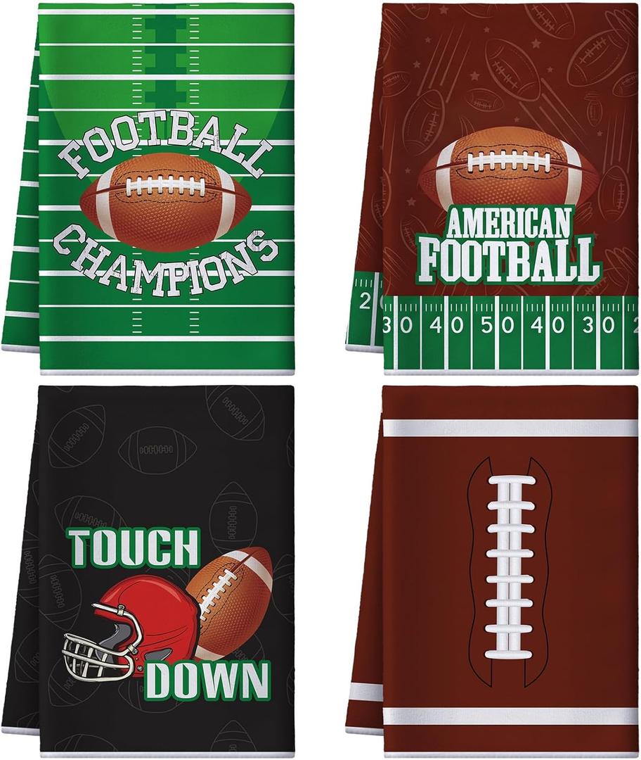 Preboun 4 Pcs Football Kitchen Decorative Towels Football Hand Dish Towels Microfiber Kitchen Towels Absorbent Tea Towel Sport Hand Drying Cloth Towel for Cooking