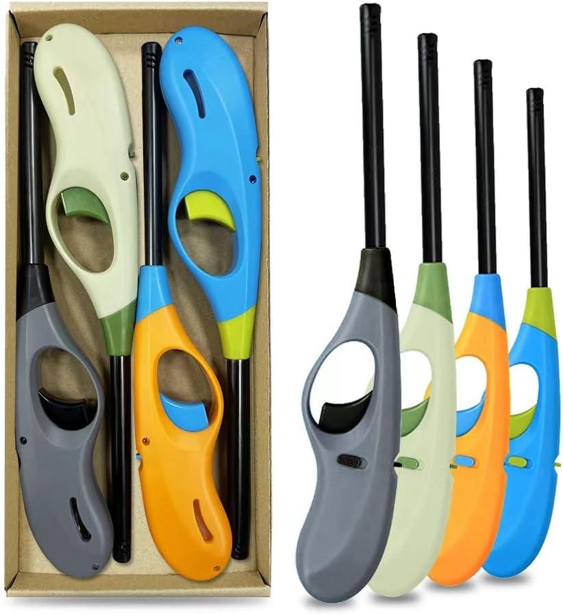 Butane Lighter, 4pcs Refillable Flame Lighter for BBQ Candle(No Butane Inside) (Blue)