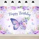 Butterfly Birthday Backdrop for Girls Women 7x5Ft Purple Butterfly Birthday Banner Decorations Purple Backdrop Party Decor (84x60 inch)