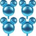 4 Pcs Mouse Head Foil Balloons, 24'' Mouse Mylar Balloon for Birthday Party Decorations Jumbo Mouse Head Aluminum Foil Balloons Party Favors Supplies (Light Blue)