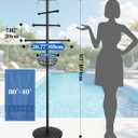 Luxspire Pool Towel Rack Outdoor, 6 Bars Outdoor Pool Towel Holder, 63 inch Heavy Duty Pool Accessories Outdoor Towel Rack with Tray and Hooks Storage for Beach, Hot Tub, Bathroom, Backyard, Black