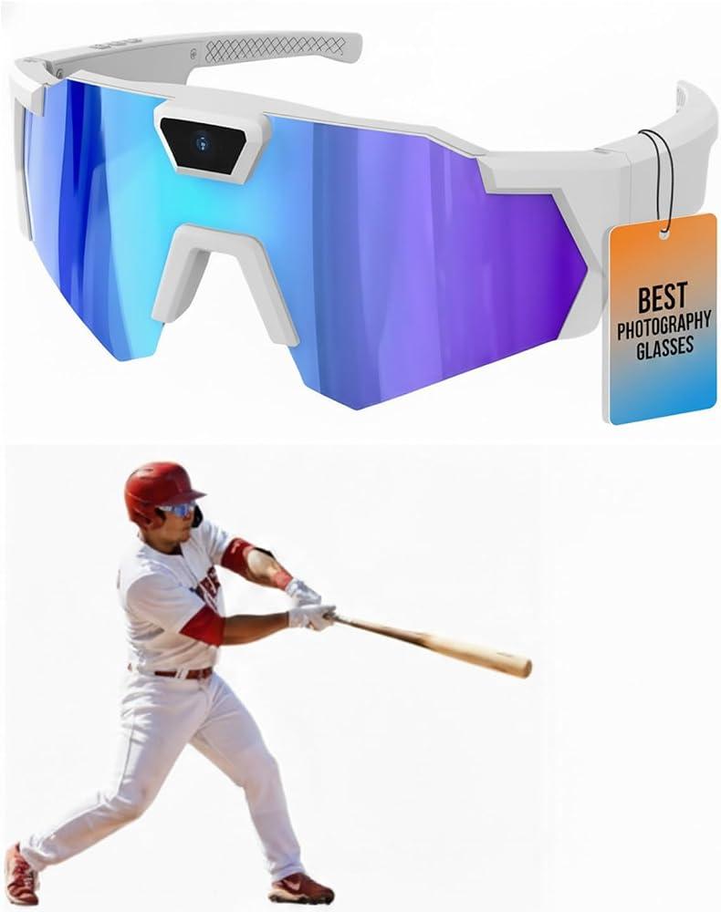 GXZL POV Glasses 4K Baseball Glasses with Camera and Audio, Smart Sports Sunglasses Video Recording for Cycling Running Outdoor Action, Bluetooth AI Camera Eyewear for Men Women