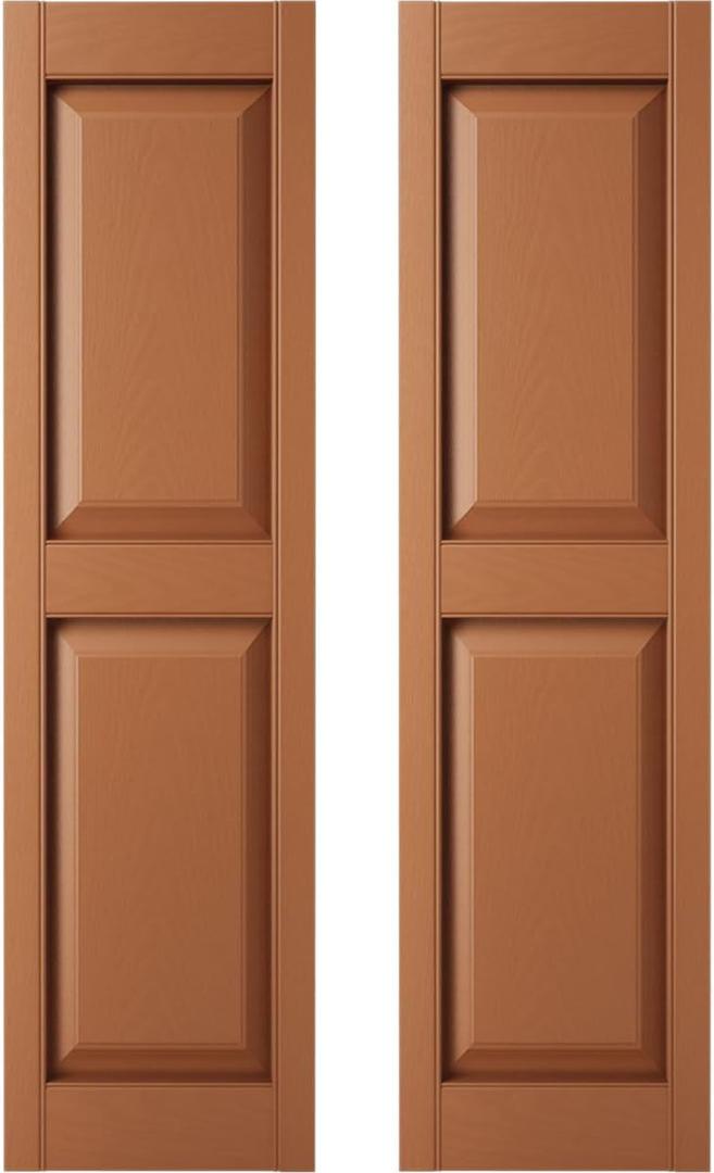 12 in. W x 28 in. H Builders Edge, TailorMade Two Equal Panels, Raised Panel Shutters, Includes Matching Installation Spikes (Per Pair), 471 - Treated Cedar
