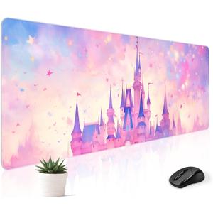 Mousepad Desk Mat Gaming Large Keyboard Cute Office Desktop Computer Laptop Castle XXL Long Giant Big Kawaii Aesthetic Girly Pretty Design Women Girl Gamer Oversized Wide 30x12'' Mousepad