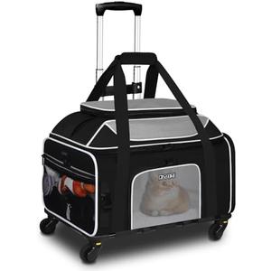Petskd Top-Expandable Pet Carrier with Wheels 19x13x9 Inches Southwest Allegiant Airlines Approved, Soft-Sided Carrier for Small Dog Under 12 lbs and Large Cat Under 15 lbs(Black)