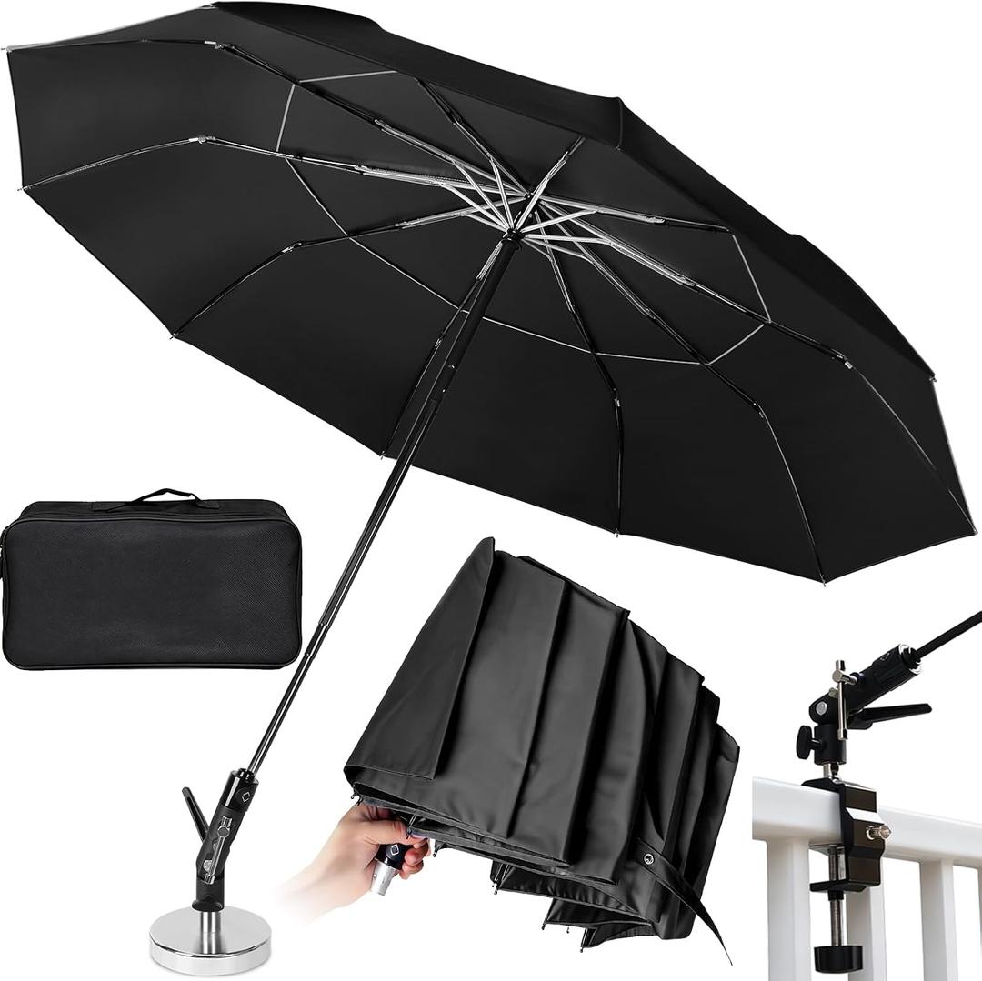 New 60" Folding Magnetic Umbrella, Designed for Outdoor Work,600lb Strong Suction Hvac Umbrella With Magnetic Base & Clamp,2-in-1 Sun & Rain Protection,180 Adjustable, Portable for HVAC (Black)