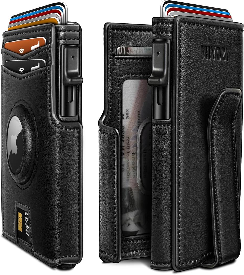 Airtag Wallet for Men,with Money Clip 10 Cards Metal Case Smart Slim Pop Up Credit Card Holder Flip with Magnetic Closure RFID Blocking wallet with Gift Box (Black002)