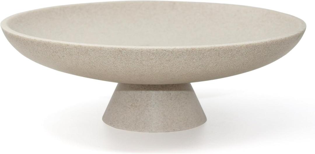 Modern Resin Pedestal Decorative Bowl, Large Fruit Bowl for Kitchen Counter, Stylish Key Bowl for Entryway Table, Beige