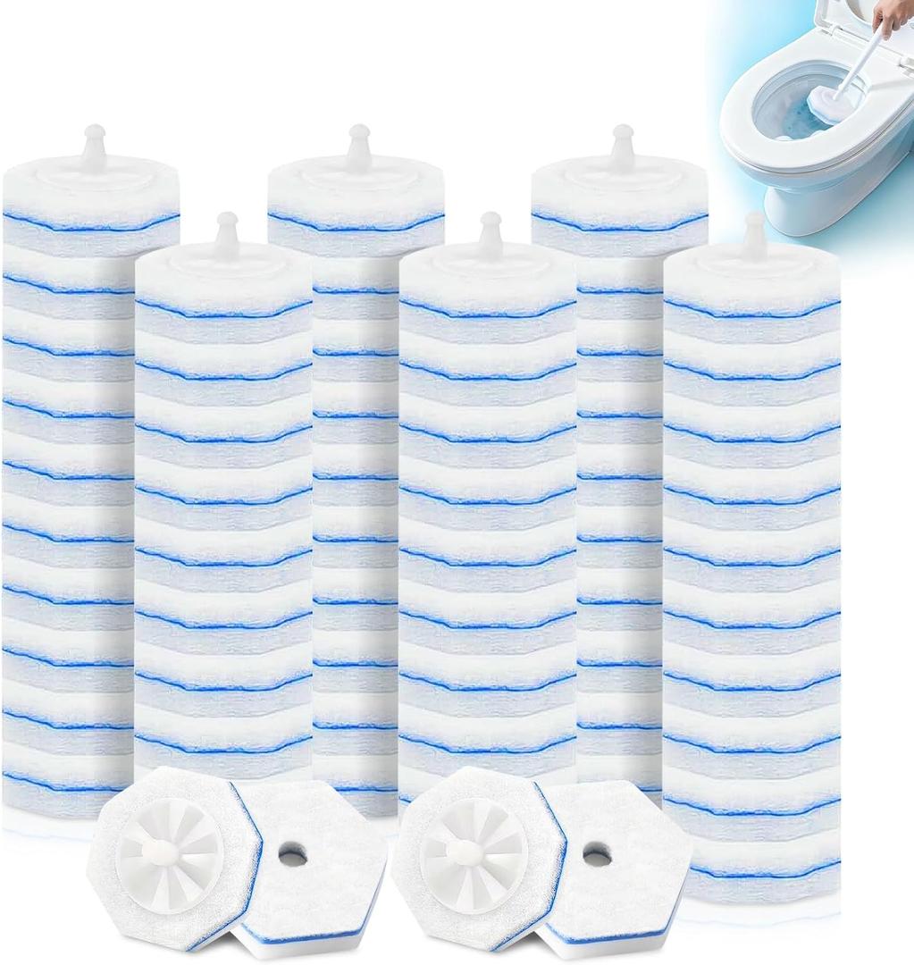 64 Pcs Disposable Toilet Bowl Wand Refills, Toilet Bowl Cleaners Scrubber, 5X Cleaning Power Toilet Brush Heads Replacement Cleaner Refill Pads Compatible with Clorox