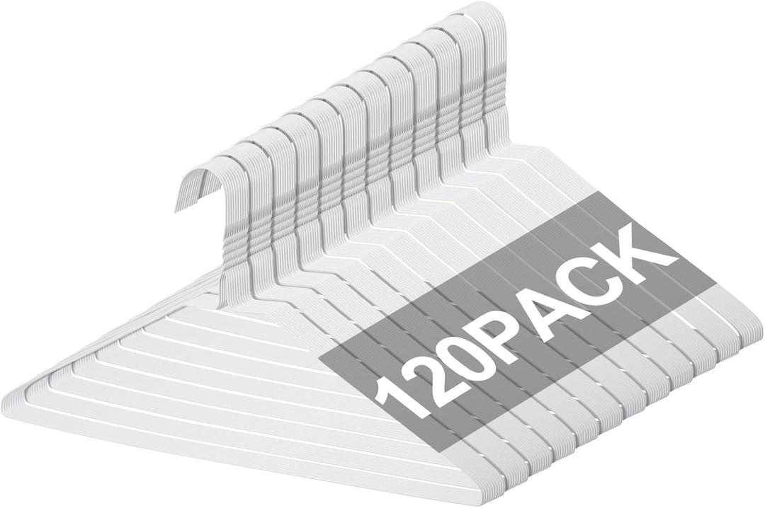 120 Pcs Wire Hangers Bulk 17.7" Dry Cleaner Hangers, Suit Holders for Home Caped Clothing (White)