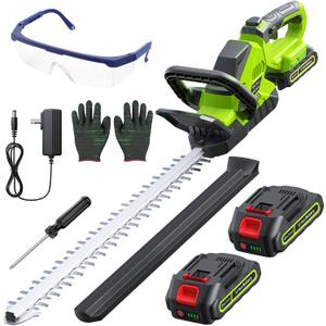 20'' Hedge Trimmer Cordless with Battery, 3000RPM Electric Handheld Bush Clipper with 2pcs 2000mAh Rechargeable Batteries, 180 Rotatable Head, 2/3'' Blade Gap Green, Gifts for Men Dad Father