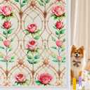 Countewol Frosted Static Cling Window Film, Stained Glass Privacy Film with Rose Pattern, Anti-Glare UV Protection, Removable Decorative Window Clings for Home/Bathroom (Frosted Rose, 35.4 x78.7 in)