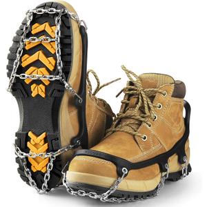 Ice Cleats for Shoes and Boots Traction Cleats Men Women Boot Chains Crampons for Anti Slip Outdoor Shoveling Hiking Walking on Snow and Ice (Large, Silver)