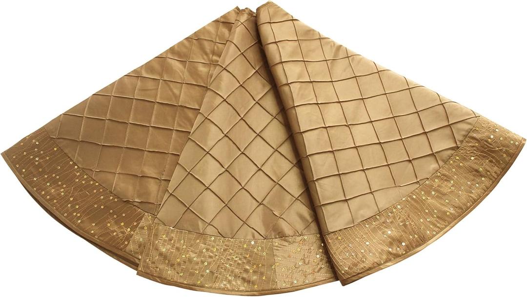 Gold Handcraft Pintuck Center, Sparkle Glitter Sequin Border Christmas Tree Skirt Xmas Tree Decoration -42inch