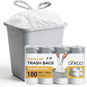 8 Gallon Trash Bags with Drawstring, 30 Liter Garbage Can Liners, Leak-Proof Bathroom Trash Bags for Waste Baskets, Office & Bedroom Trash Cans, 100 Count