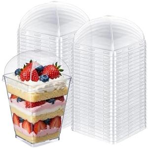 Acellegic 100 Pcs Plastic Dessert Cup Lids, Plastic Container Covers for Parfait Yogurt Fruit Trifle Ice Cream Pudding Cups, Leak Resistant, Clear Disposable Cup Lid, Lids Only(5 oz,Dome Lid)