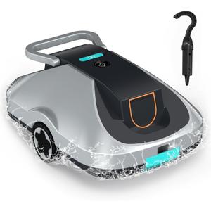Cordless Robotic Pool Vacuum Cleaner, Cleanina Cordless Robotic Pool Vacuum Cleaner for Above Ground Pools, Automatic Robot Pool Cleaner with 200-Minute Runtime, Powerful Suction, Self-Parking, 180μm Fine Filter, Cleaning up to 2500 Sq.Ft (Grey)