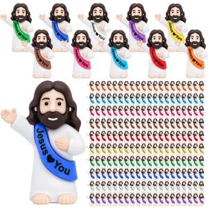 Yelakey 100pcs Pocket Jesus Loves You Figures Baby Praying Jesus Figurines in Bulk Religious Celebration Church Hand Outs Gifts for Baptism, Bible Studies, Easter Egg Stuffers (Multicolor)