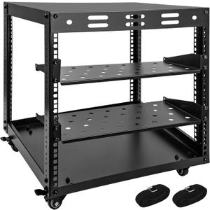 Upgraded 10U Server Rack - 19.7L x 18.8W x 23.4H Open Frame Network Rack, Wall-Mountable & Freestanding with 4 Swivel Casters & 2 Shelves, for Computer/Data/IT/Stereo Equipment, New Model