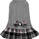 KYEESE Dog Sweater Stretchy Knitwear Pet Sweater Dress Warm Pullover Pet Coats Comfy Dogs Clothes with Bowtie Soft Turtleneck Dog Sweaters for Small Dogs Male, Grey, Large