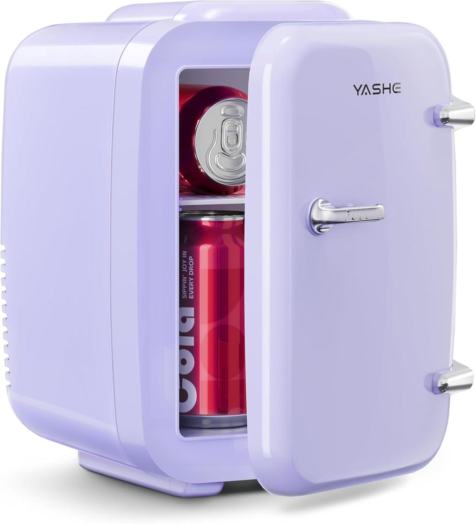 YASHE Mini Fridge, 4 Liter Makeup Fridge, 110V AC/ 12V DC Thermoelectric Cooler and Warmer Small Fridge for Bedroom, Drink, Dorm, Car, Purple
