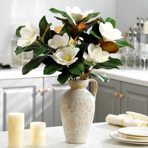 3 Pcs Artificial Magnolia Branches 25.6 Inches White Magnolia Leaves Stem Flowers Faux Greenery for Indoor Outdoor Home Bathroom Table Vase Farmhouse Wedding Decor
