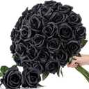 Thiccywoov 30 Pcs Rose Artificial Flowers in Bulk Real Touch Long Stem Silk Roses Bouquets Realistic Faux Flowers for Wedding Bridal Shower Home Decor Floral Arrangements Table Centerpiece(Black)