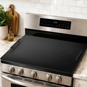 Noodle Board Stove Cover with Handles, Stove Top Covers for Gas Burners and Electric Stove, Wood Stove Cover Board Decorative Serving Tray Kitchen Sink Cover (Black), 29.5"L x 22"W