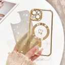 NITITOP Compatible with iPhone 14 Case Cute Clear Glitter [Compatible for MagSafe] Plating Heart Sparkle Bling Magnetic Girl Women Electroplated Frame Camera Protection Back Cover - Gold