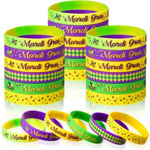 Kasyat 30 Pieces Mardi Gras Silicone Bracelets Mardi Gras Wristbands for Carnival Birthday Party Decorations Goodie Bag Stuffers Fillers Supplies