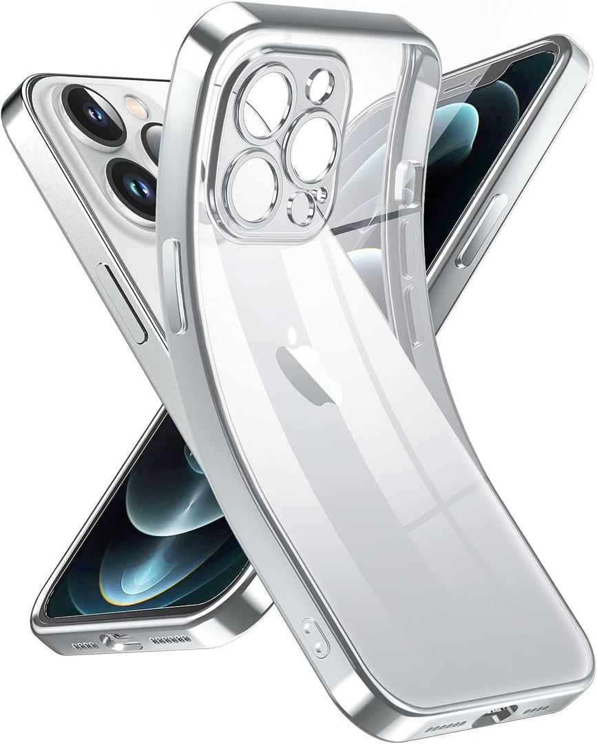 Supdeal Crystal Clear Case for iPhone 12 Pro, [Not Yellowing] [Camera Protection] [Military Grade Drop Tested] Transparent Shockproof Protective Soft Silicone Slim Cover, 6.1 inch, Silver