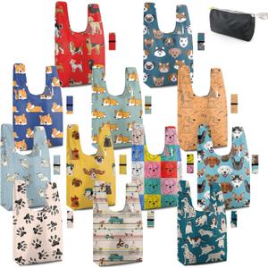 BeeGreen Animal Reusable Grocery Tote Bags 12 Pack, Heavy Duty Large Capacity Reusable Shopping Bags, Sturdy Machine Washable Foldable Bag for Travel Beach Storage Holiday Gift Bag with Handles (Animal-red,orange,yellow,blue,green)