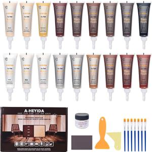 Wood Furniture Repair Kit - 18 Colors Wood Filler Hardwood Laminate Vinyl Floor Repair Kit Wood Putty Cabinet Touch Up Kit - Cover Scratches, Stains, Holes for Table, Door, Veneer, Cherry, Walnut