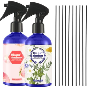 Natural Bedroom Linen Spray Scented Room Mist with Plant Extracts Long Lasting Freshness for Sheets, Pillows & Curtains – 9oz 2Bottle（White peach oolong + cream vanilla ）