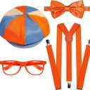 itswordpiz 4PCS Halloween Costume Accessories Set for Kids - Blue & Orange Hat, Orange Suspender, Bow-tie and Glasses for Boys Girls Themed Party Dress Up