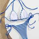 SOLY HUX Women's Striped Halter Triangle Swimsuit Tie Side String Bikini Set 2 Piece Bathing Suit (Blue, M)