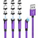 ANMONE Magnetic Charging Cable (540 Rotating 4Pack 3/3/6/6ft Purple) Magnetic Cable Compatible for iPhone,iPad,USB C Smartphone,Android Tablet (Tips Rotatable 1/1/2/2m (purple))
