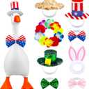 8 Set 7 Inch Desk Goose Outfits 4th of July Patriotic Flag Green Shamrocks Pink Bunny Small Porch Goose Costumes Small Desk Geese Festivals Outfits Combination Funny Geese Clothes for Magnetic Statue