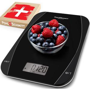 Pohl Schmitt Mechanical/Digital Food Kitchen Scale - Multi-Transducer Scale for Greater Precision with Auto Shut-Off (Batt. Incl.), Black