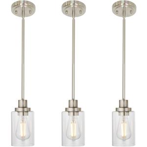 MELUCEE 3 Pack Kitchen Island Pendant Lighting Adjustable Hanging Ceiling Lamp Brushed Nickel Finish with Clear Glass Shade for Bar Dining Room Corridor Living Room Bedside