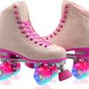 Roller Skate for Women Girls and Kids, High-top Double Row-Classic Rollerskates Size 5 6 7 8 9 10 11 and Youth Size 2 3, Indoor Outdoor Roller Skates for Beginner Ladies with Light-up Wheels (Rose Red)
