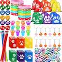 140 Pcs Dog Party Favors Dog Paw Print Party Supplies Include Stickers Mini Notebooks Pencils Badges Keychains Silicone Bracelets Stamps and Drawstring Bags Puppy Party Decorations for Kids Girl Gift